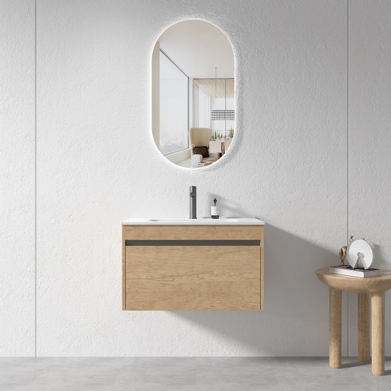 BC13 750X460X460MM PLYWOOD WALL HUNG VANITY - LIGHT OAK WITH CERAMIC TOP